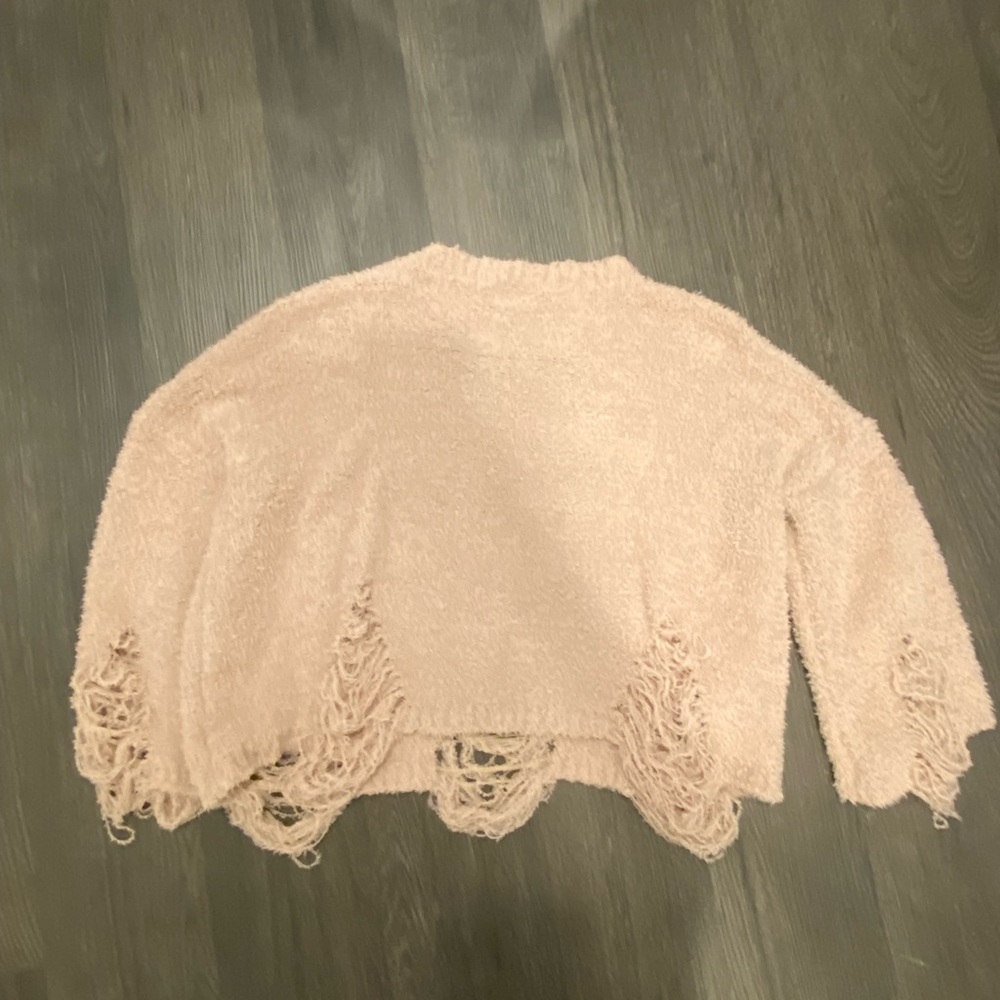 POL Soft Pink Frayed Hem Sweater